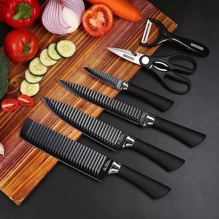 🔪 6-Piece Mini Kitchen Knife Set – Wrinkle Black  (P-1892)